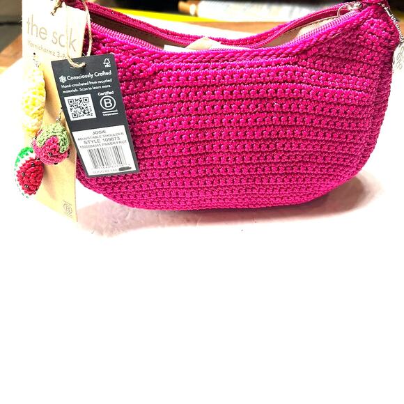 NWT The Sak Josie shoulder bag magenta crochet fruit charms purse shoulder - Picture 4 of 4